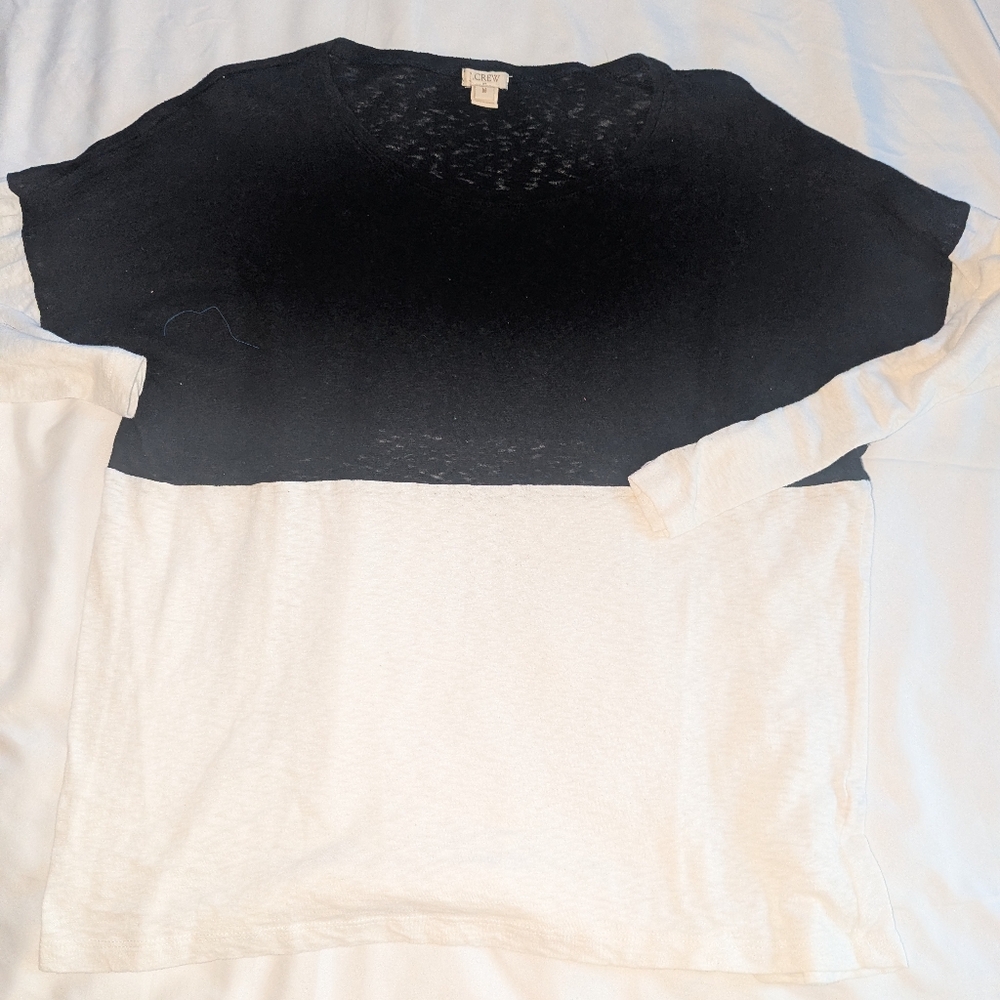 J. Crew Women's Medium Cotton/Polyester White And Black Long Sleeve Blouse